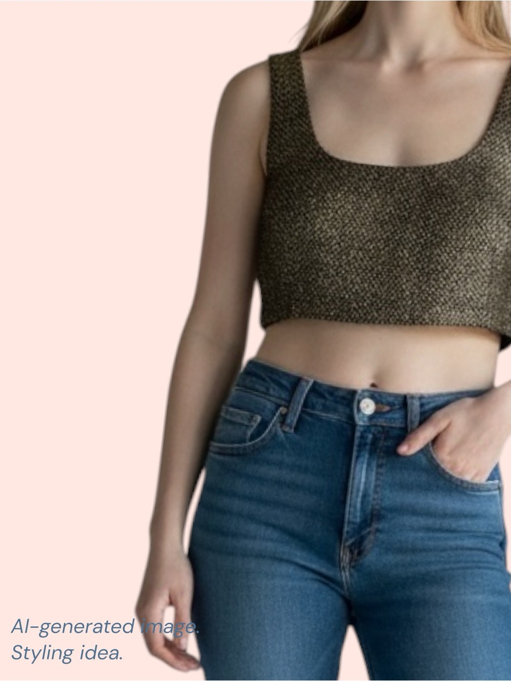 By Together Black Crop Tank with Gold Zigzag Detail M NWT